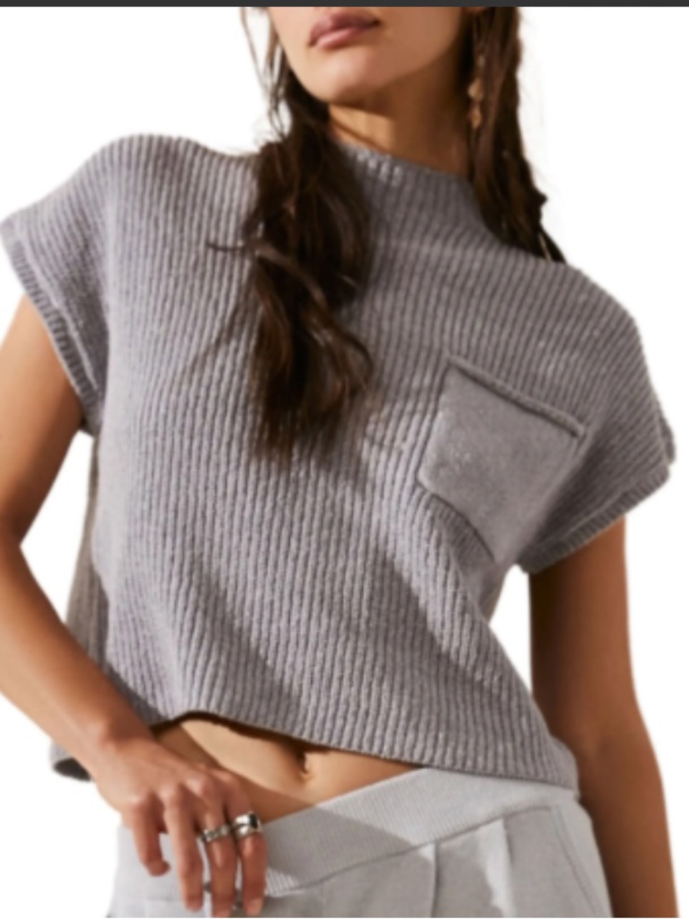 Free People FP Beach Freya Sweater boxy cropped gray/blue size medium